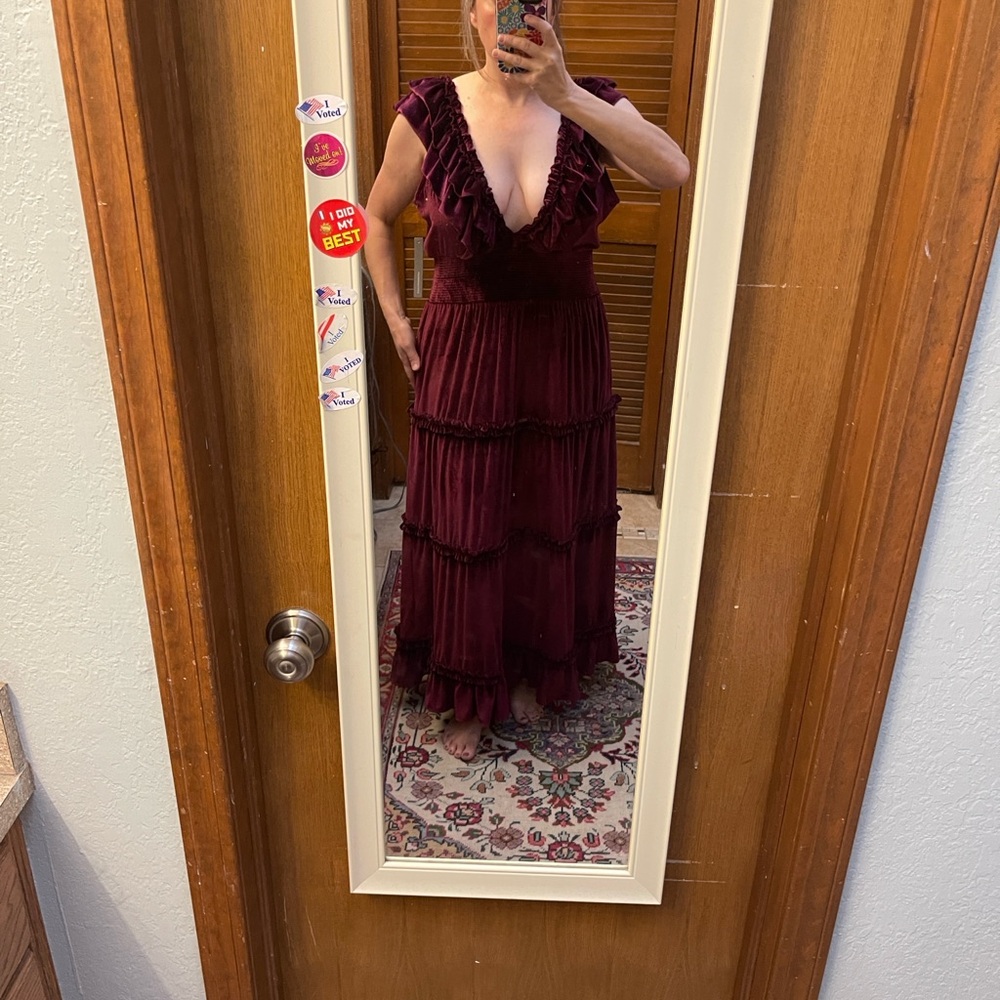 NWT Love the Label Anthropologie Azalea velvet ruffled tiered dress XL
